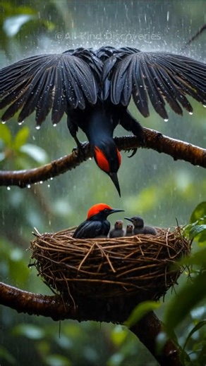 Brave Bird Dad Protects Nest in Rain! #shorts #birds