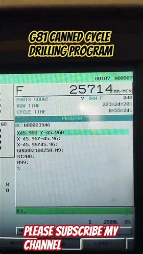 G81 canned cycle program in vmc machine # drilling cycle program in vmc machine