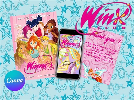 Winx Club Birthday Party Invites & Thank You Card | Winx Party Favor | Fariy Birthday Decor | Fairy Theme Party | Digital Download - Etsy