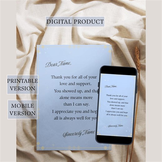 Editable Thank You Card Template, Printable and Mobile Versions (digital Download) - Etsy
