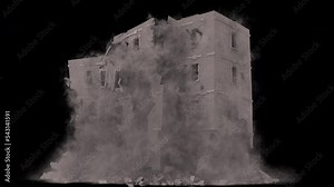 Realistically modeled(with inner and outer walls, concrete parts, columns, floor levels and bricks) building collapsing with dust and debris 4K drag and drop editing software supporting blending modes