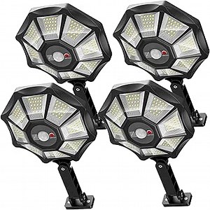 Solar Lights Outdoor Waterproof, 360° Wide Angle Flood Lights Dusk to Dawn, Solar Street Lights Outdoor Motion Sensor with Remote, Super Bright LED Security Lights for Yard 4-Pack