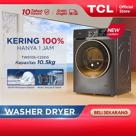 Jual Tcl Mesin Cuci Front Loading Washer Dryer 10.5 Kg - 100% Kering - Bakteri Hilang 99% - 16 Mode Cuci - Drum Clean (model: Ecorora Twd105-c22dg) Di Seller Utama Jaya Elektronik - Utama Jaya (medan Only) - Kota Medan | Blibli