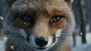 A close-up view of a red fox's face
