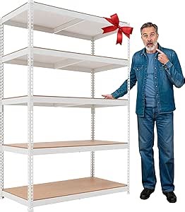 HOMEDANT 47.7" W Deep 5 Tier Heavy Duty Garage Shelving Adjustable Metal Rack Storage Shelves Standing Shelf Unit Organizers Industrial Warehouse Basement White 1Pack