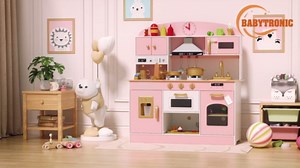 Amazon.com: Babytronic Wooden Play Kitchen Set, Pretend Play Kitchen with Lights and Sounds for Kids Ages 3+, Includes Stove, Oven, Microwave, Coffee Maker, and Accessories, Toy Kitchen Set for Toddlers (Pink) : Toys & Games