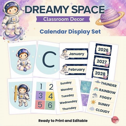 Dreamy Space Classroom Calendar Set – Cozy Learning Vlog