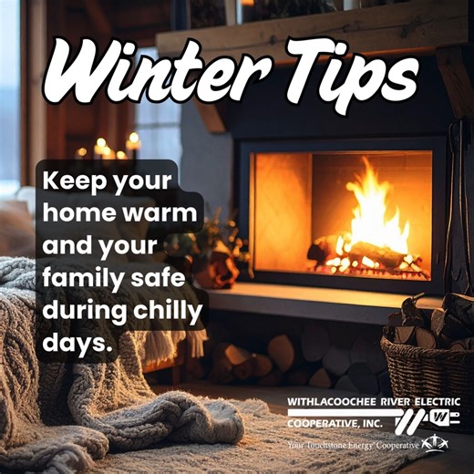 ❄️ Cold days are here, and WREC cares about your safety! As temperatures drop, remember these quick tips: ✅ Use space heaters safely—keep them 3 feet from flammables ✅ Check smoke & carbon monoxide detectors ✅Insultate pipes and let faucets drip. ✅ Dress in layers and stay warm Your safety is our priority. Share these tips with friends and family! #WRECcoop #MemberSafety #ColdWeatherTips | Withlacoochee River Electric Cooperative, Inc.