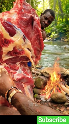 Traditional Tribal Meat Roast 🔥lPerfect Jungle Feast Preparation | Primitive Cooking Skills #shorts