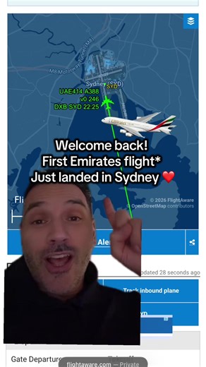 EK414 just touched down in Sydney 🇦🇺✈️ The first Emirates flight to land in Sydney since the conflict began has arrived. For so many on Australia’s east coast, we’re hoping this brings a little bit of good news and reassurance today. 💛 ⚠️ IMPORTANT: Please rely only on official updates from the Emirates website. As of now, flights are still listed as suspended — always check directly with Emirates for the most accurate and up-to-date information. 🚨Important Notice: Dan (@tripdealsdan) provid