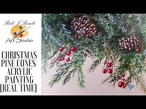 Pine cones acrylic painting (Real Time) tutorial