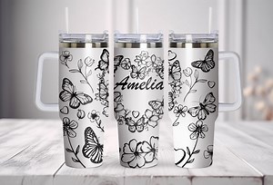 Add Your Text Floral Heart Butterfly Tumbler Svg, 40oz Tumbler Full Wrap Laser Svg, Laser Engraved Svg, Tumbler Laser File, Laser Svg - Etsy