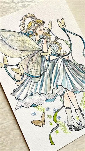 🌼🧚ポストカードサイズ/透明水彩/色鉛筆