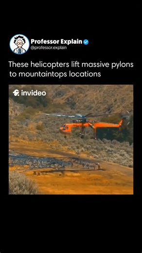 Professor Explain 🤯 on Instagram: "Specialized industrial helicopters are used to transport and install electric pylons on remote mountain peaks where roads and heavy machinery cannot reach. By lifting massive components directly into place, engineers can build power infrastructure in extreme terrain with speed, accuracy, and minimal disruption to the surrounding environment. This approach highlights the power of precision aviation and heavy-lift technology in solving real-world challenges. It