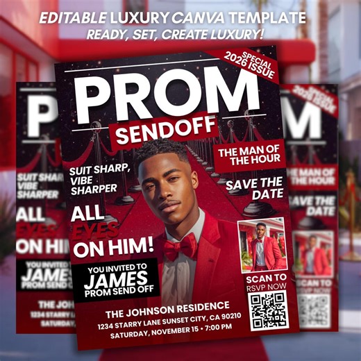 Prom Send off Magazine Invitation, Prom King Party Invite, Boys Prom Night Flyer, Red Editable Canva Template, High School Digital Download - Etsy Canada