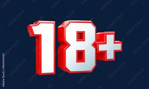 Bold 3D red and white 18+ symbol on a dark background, representing age restriction and adult content warning Stock Video