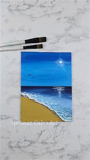 "Sunny beach" ⛱️ Easy Painting Tutorial for Beginners #art #diycrafts #landscape painting #canvas