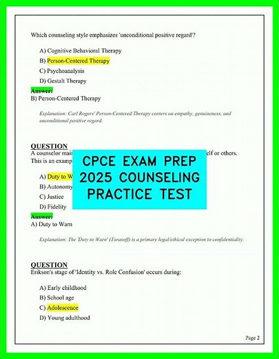CPCE EXAM PREP 2025 COUNSELING PRACTICE TEST VIDEO LATEST 2025 COMPLETE STUDY GUIDE QUESTIONSPREP