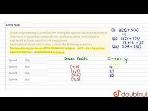 Linear programming is a method for finding the optimal values (maximum or minimum) of quantities...