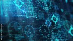 futuristic mechanical project blueprint, technical documentation, engineering computer drawing (3d render)