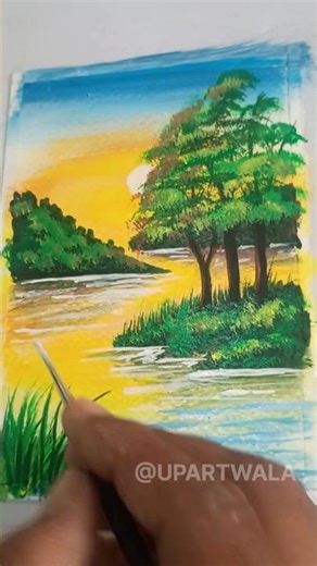 Acrylic landscape painting step by step.#acrylicsunset