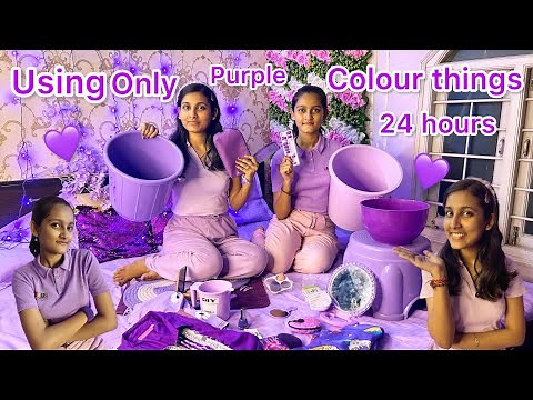 Using only purple colour things for 24 hours challenge with sister | Eating only purple colour food