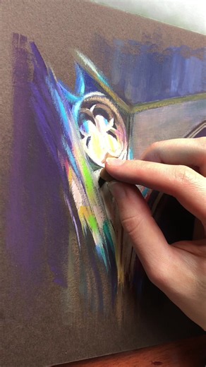 Drawing a Gothic Cathedral Fragment in Stained Glass Light