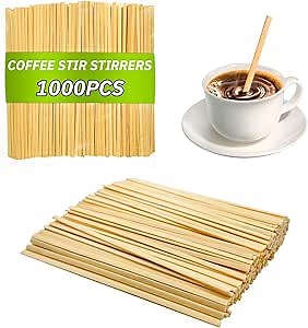 Lagincig 1000PCS Bamboo Coffee Stirrers - 5.5" Coffee Stir Sticks Square | Disposable Swizzle Drink Stirrers for Tea, Coffee, Milk and Cocktails for Home, Office, Parties, and Coffee Bar Accessories