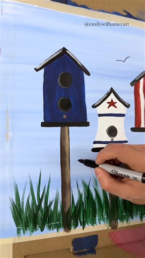 EASY bird house painting idea 🎨 #easypainting #diy #tutorials #beginner #howto #acrylicpainting #paintandsip | Emily Seilhamer Art