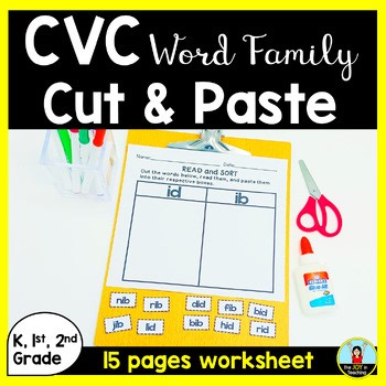 Rhyming Cut and Paste Worksheets - CVC Word Cut and Paste