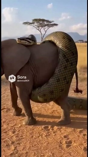 Elephant caught in a python’s grip… unbelievable moment 😱 #python #elephant #wildlife