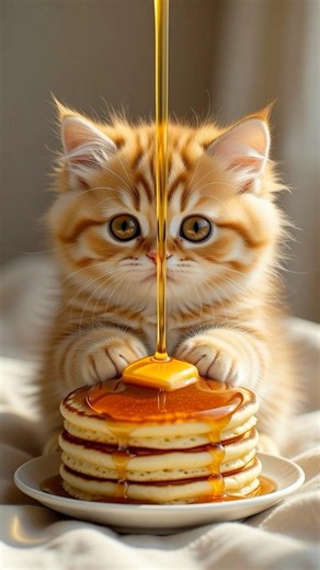 Cute Cat Eating Pancakes + Maple Syrup 🥞🍯 Cozy ASMR #cat #asmr #pancakes #maplesyrup #cuteanimals