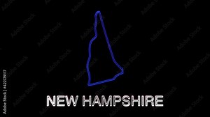 Neon animated map showing the state of New Hampshire from the united state of america. 2d map of New Hampshire.
