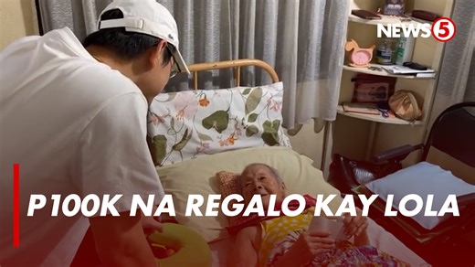 100K PARA 100 TAON NI LOLA CECILIA Personal na inabot ni Manila Mayor Isko Moreno ang P100,000 na cash gift para sa centenarian na si Lola Cecilia Quiambao. Nagdiwang si Lola Cecila ng kanyang ika-100 na kaarawan sa Barangay 173, Tondo, Manila. For more videos, visit us at www.news5.com.ph | News5