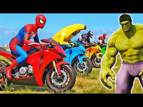SPIDER-MAN and FRIENDS MOTORCYCLE JUMP! BIKES WITH SPIDER-MAN - GTA V