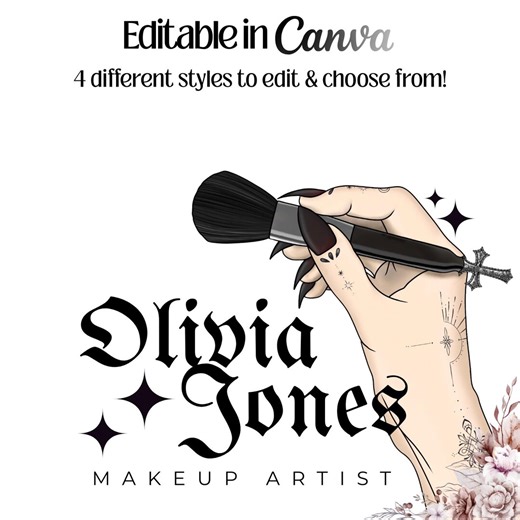 Gothic Makeup Artist Logo - Black and White - Editable in Canva - Etsy