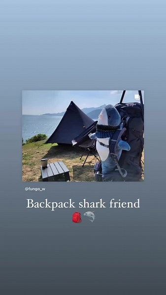 Part II of the backpack shark friends we made along the way #blahaj #friendship #backpack