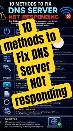10 methods to fix DNS Server NOT responding. #dns #dnsserver #dnssettings