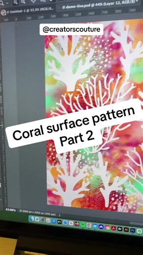 P2 Easy Coral Watercolor Pattern Tutorial using the Adobe Capture Plugin & Multicolor Photoshop Brushes In this photoshop tutorial, we are creating an easy surface pattern design with a coral and seaweed motif, accented behind with multicolor watercolor brush strokes in Photoshop. I show you some tips for using the Adobe Capture plugin to create custom color blends for the multicolor brushes. Easy pattern artwork fun! #madewithPhotoshop #madewithCC #AdobeFresco #AdobeDrawing #communityxadobe #Be