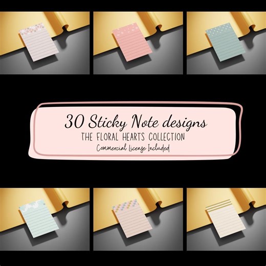30 Floral Hearts Sticky Note Designs (commercial License, Instant Download) - Etsy