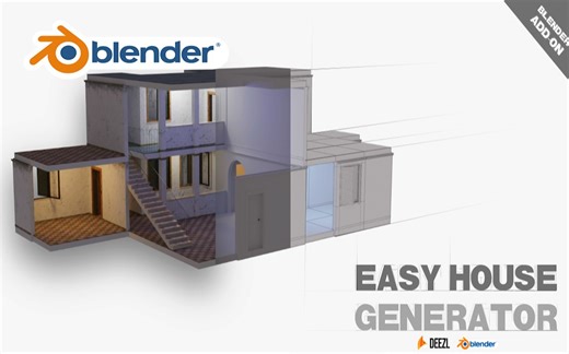室内设计！Blender插件 Easy House 室内设计住宅建筑房屋门窗楼梯生成器