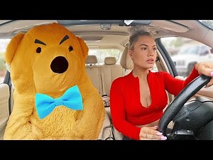 TEDDY BEAR COMES TO LIFE IN CAR PRANK ON GIRLFRIEND.. (cute reaction)