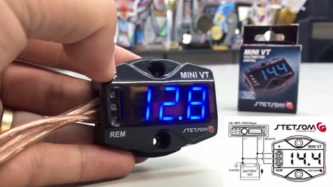 Stetsom MiniVT Digital Display Mini Voltmeter High Accuracy Blue LED 7V~30V Automotive Car Motorcycle Battery Voltage Panel Meter Easy Connection Remote Power for Car Audio Systems