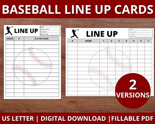 Baseball Line up Card Template, Batting Line up Printable, Baseball Fillable PDF - Etsy