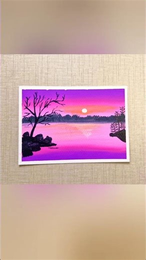 😍 Beautiful Pink Sunset Drawing with Oil pastels ✨️ #art #drawing #oilpastel #pastelart