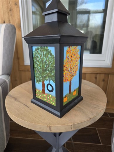 Glass Lantern 4 Seasons Hand Painted | Tabletop Decor With Tree Art - Etsy