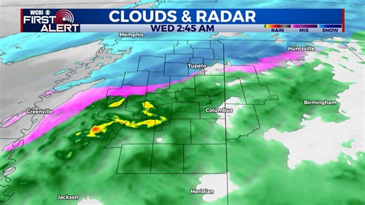 2:45 AM Radar Update: Snow is falling in far northern portions of the area, with a thin line of a wintry mix that quickly turns into cold rain for the southern 2/3 of the area. | WCBI Weather