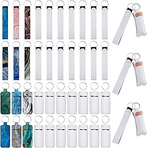 Yisong 40 Pieces Sublimation Blank Wristlet Lanyards with Lipstick Holder Keychains, Blank Neoprene Wristlet Lanyards Strap with Lipstick Keychain Holder Set for Heat Transfer Craft DIY