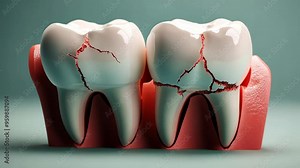 Cracked teeth model demonstrating dental issues and treatment options in a clinical setup