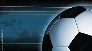 Rotating football, world map is on the background. Cycle (loop)